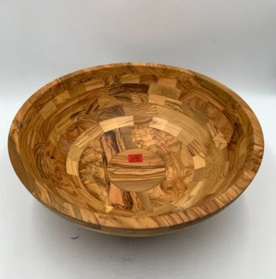 Pottery Barn Olive Wood Salad Serving Bowl Brown 17" diam #4520A - Image 1 of 3