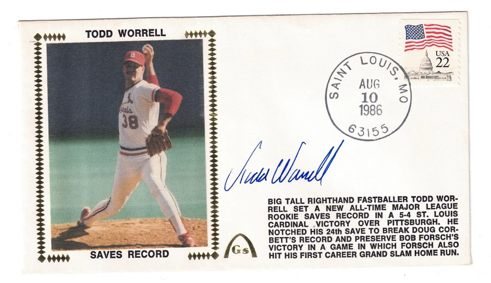Puerta de béisbol firmada por el FDC Cardenales de San Luis Todd Worrell salva récord Foto 1 de 1