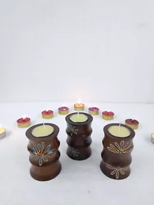 3er Set Kerzenständer aus Holz Teelichthalter Kerzen Teelicht Handarbeit NEU - Bild 1 von 8