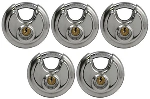 NEW 5-PACK PACLOCK 70mm Stainless Steel Disc Padlock 6-Pin Cylinder Storage Lock - Picture 1 of 12