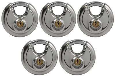 NEW 5-PACK PACLOCK 70mm Stainless Steel Disc Padlock 6-Pin Cylinder Storage Lock - Image 1 of 4