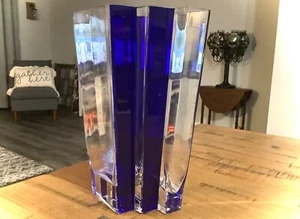 VINTAGE 1960er JUGENDSTIL GLAS SKULPTUR 3D KOBALTBLAU KRISTALL VASE POLEN 11" - Bild 1 von 24