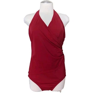 Jantzen Women's 20X Halter 1PC Swimsuit No Wire Faux Wrap Ruching Red NWOT - Picture 1 of 16