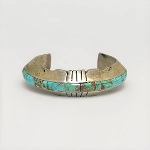 Native American Bracelet with Kingman Mine Turquoise Inlay, 3.74oz - Picture 1 of 6
