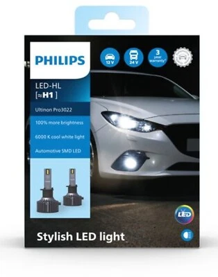 Philips LED Headlight Globes - 2 x  H1  Ultinon Pro3022 LED 6000K - Image 1 of 4