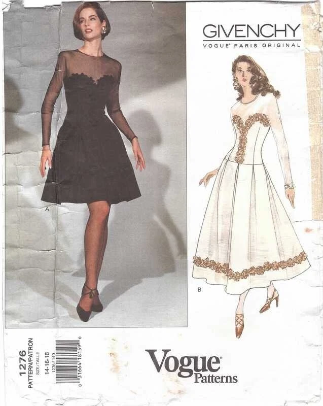 Vogue Designer Pattern 1276 Givenchy Lined Dress 2 Lengths Sizes 14-18 UNCUT - Image 1 of 4