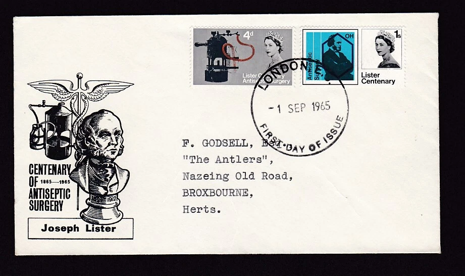 1965 Lister London EC First Day Issue cancel - Medicine Antiseptic Surgery - Image 1 of 1