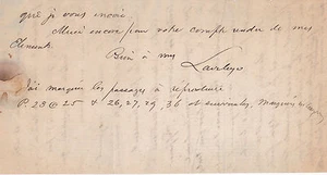 AUTOGRAPH LETTER SIGNED BY EMILE LOUIS VICTOR DE LAVELEYE - Belgian Economist - Picture 1 of 2