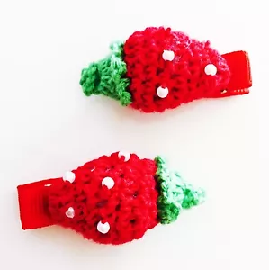 USA SELLER HANDMADE FABRIC Hair Clip PIN Claw Kids Child  strawberry Fruit Red - Picture 1 of 2