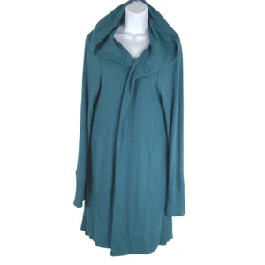 Athleta Harmony Pose Wrap Open Cardigan Medium Hooded Ribbed Teal CJ-1537 - Picture 1 of 11