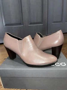 Ecco Shape 55 Plateau Stack Booties Deep Taupe Leather EU 41 Womens 10 - 10.5 US - Picture 1 of 5