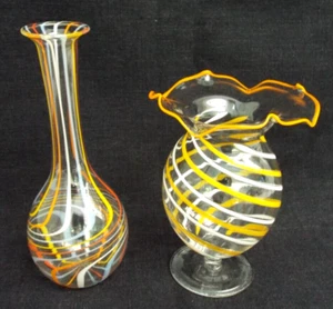 Vintage Bimini Glass Orange White Swirl Vase Lot of 2 Fritz Lampl Austria 1930 - Picture 1 of 13