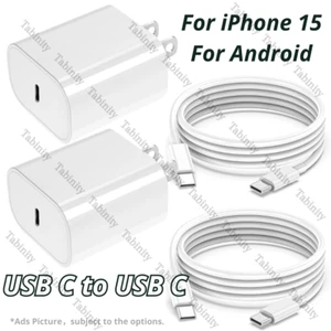 20W PD Fast Wall Charger Dual USB C Type C Cable For Android iPhone 15 iPad Pro - Picture 1 of 20