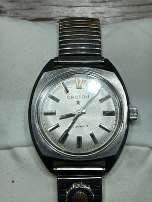 VTG Croton Automatic Casual/Dress Men's Silver Tone Watch~American Legion Button - Image 1 of 4