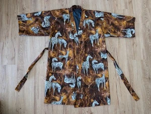 VINTAGE cucito a mano ZEBRA giacca avvolgente KIMONO regolabile unisex ACCAPPATOIO - Foto 1 di 19