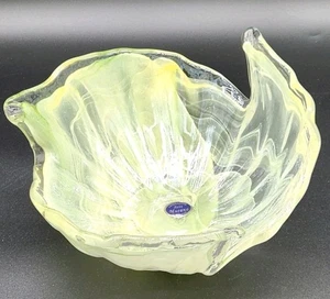 Murano Glas Schale Italien grün Wirbel 9,5 x 5 in Lavorazione Original Aufkleber - Bild 1 von 7