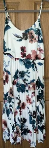 A New Day Sundress Medium Ivory Floral Midi Strappy Pleated Accordion Boho - Picture 1 of 3