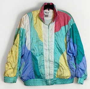 Vintage Clipper Bay Women’s Pastel Windbreaker Size Large Full Zip 80’s 90’s - Picture 1 of 9