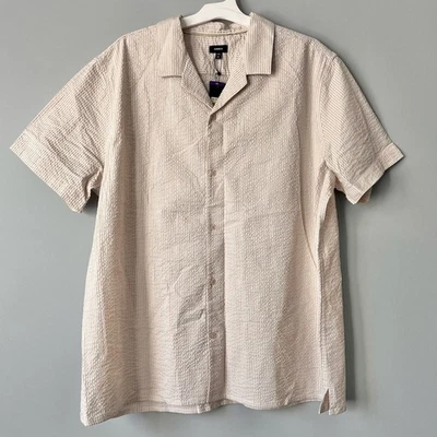 Express Men's Seersucker Tan & White Stripe Shirt Size XXL - Image 1 of 4