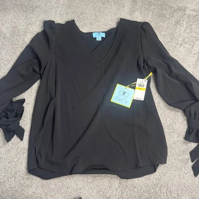 Новый CeCe женщин средний черный блузка V шеи - Изображение 1 из 4