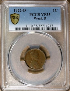 š”ļø 1922-D Lincoln Cent 1C PCGS VF35 Weak D ā Top Pop on eBay! Scarce Key Wheat - Picture 1 of 3