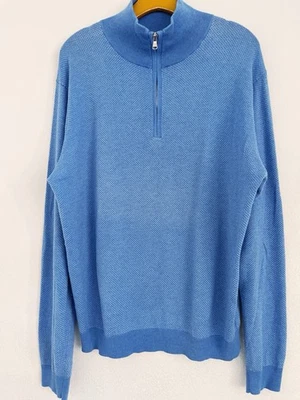 Lincs Cashmere Blend Sweater Men XL Blue High Neck 1/4 Zipper Dots Cozy Stretch - Image 1 of 4