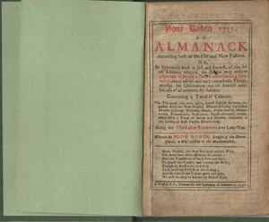 Original Vintage Poor Robins Almanack 1751 - Acceptable - Hardcover - Bild 1 von 2