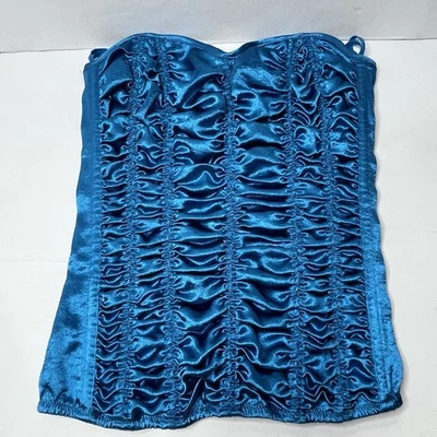 Corsé acanalado Fredericks of Hollywood verde azulado bustier con cordones para mujer talla S Foto 1 de 4