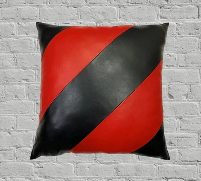 New Black & Red Leather Pillow Cover 100% Pure Lambskin Pillow Home & Decorative - Image 1 of 2