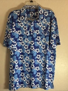 Tattoo Golf Polo Shirt Mens M Aloha ProCool Hawaiian Stretch Skull Logo Blue - Picture 1 of 5