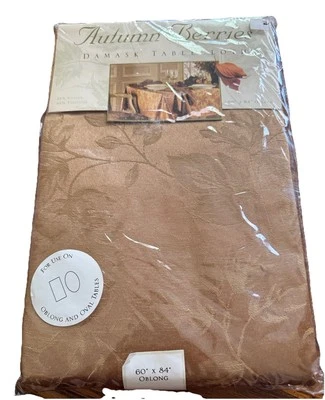 Autumn Berries Gold Damask Tablecloth. 60x84 Oblong. Brownstone Gallery. NEW.. - Image 1 of 4