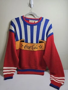 VTG Vintage 80's Coca-Cola Sweater Small Coke American Flag USA Red White Blue - Picture 1 of 16