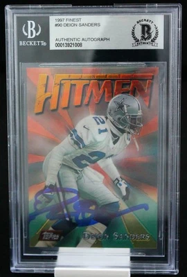 1997 Topps Finest Hitmen #90 Deion Sanders Dallas Cowboys BGS Autograph 10 - Image 1 of 2
