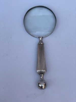 Ancienne Loupe à main Vintage - Laiton argenté - Très Bon État - Photo 1/4
