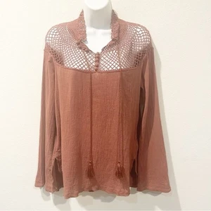 FREE PEOPLE On The Island Crochet Blouse Top MEDIUM - Picture 1 of 9