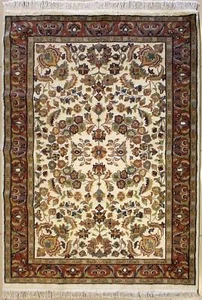 Rugstc 4.5x7 Pak Persian Ivory Area Rug, Hand-Knotted,Floral with Silk/Wool Pile - Picture 1 of 5