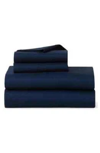 Ralph Lauren Organic Cotton Lovan Jacquard Navy Queen Fitted Sheet $215 NIP - Picture 1 of 8