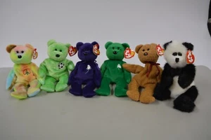 TY BEANIE BABIES~~ PRINCESS, KICKS, PEACE, ERIN, CURLY, CHECKERS - Picture 1 of 8