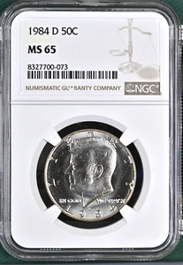 Moneda de medio dólar Kennedy 1984-D 50 centavos NGC MS65 SIN CIRCULAR DETALLADA #AK - Imagen 1 de 2