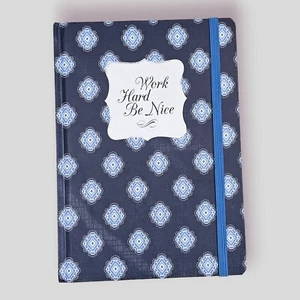Hardcover Journal Diary Notebook Be Nice Work Hard Blue Elastic Closure - Picture 1 of 3