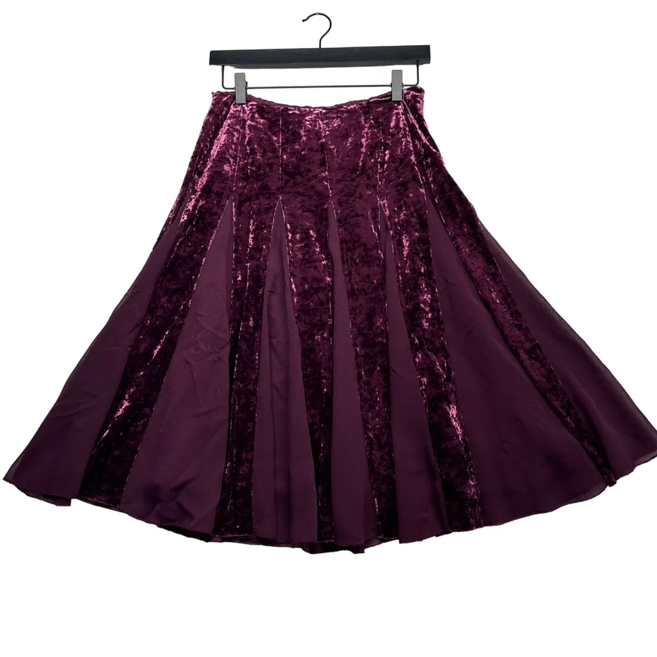 Tahari Arthur Levine Whimsigoth Y2K Velvet Sheer A-Line Skirt Size 4 Burgundy - Image 1 of 4