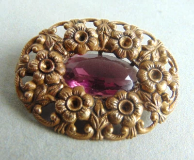 Broche ancienne 1900, pierre violette - Photo 1/3