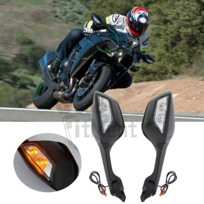 Espejos retrovisores laterales negros con intermitente LED para Kawasaki Ninja H2 2014 2015 Foto 1 de 4