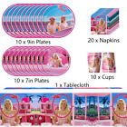 51Pcs Tableware Tablecloth Plates Cups Napkins for Barbie Themed Birthday Party