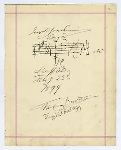 Joachim, Joseph. & Davies, Fanny. "Kreutzer Sonata" Autograph Musical Quotation - Picture 1 of 1