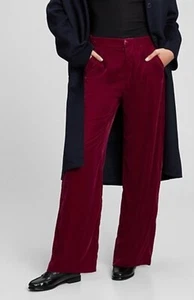 GAP Women Recycled High Rise Wide Leg Velvet Pants Rich Red Size 6 Preppy - Picture 1 of 12