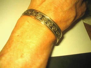 925 Sterling Silver OM Open Cuff Bangle, Bracelet 23.7g 13.5mm wide - Picture 1 of 5