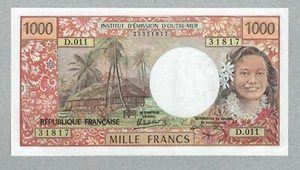 Tahiti 1000 francs 1985 P27d, (55) UNC Catalog price $90 - Picture 1 of 2