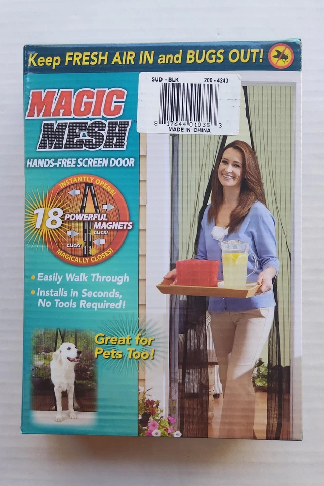 Instant Mesh Guard Screen Door Black Magnetic Centre Pets Campers Metal and Pol 817644010353