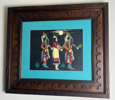 Zuni Rain Dancers Danny Wilson Cheyenne-Arapaho 1975 Framed Art 26"wx22 3/4"t - Image 1 of 4